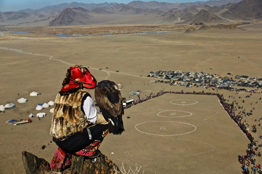 A hunter and his eagle at the Golden Eagle Festival