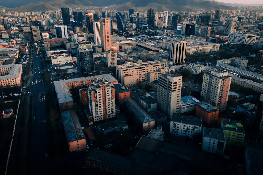 Ulaanbaatar from above, ringed by hills